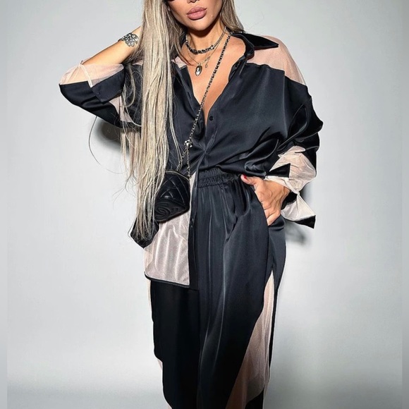 Mocha & Nude Spliced High Waist Two Piece Pant Set - Picture 5 of 12